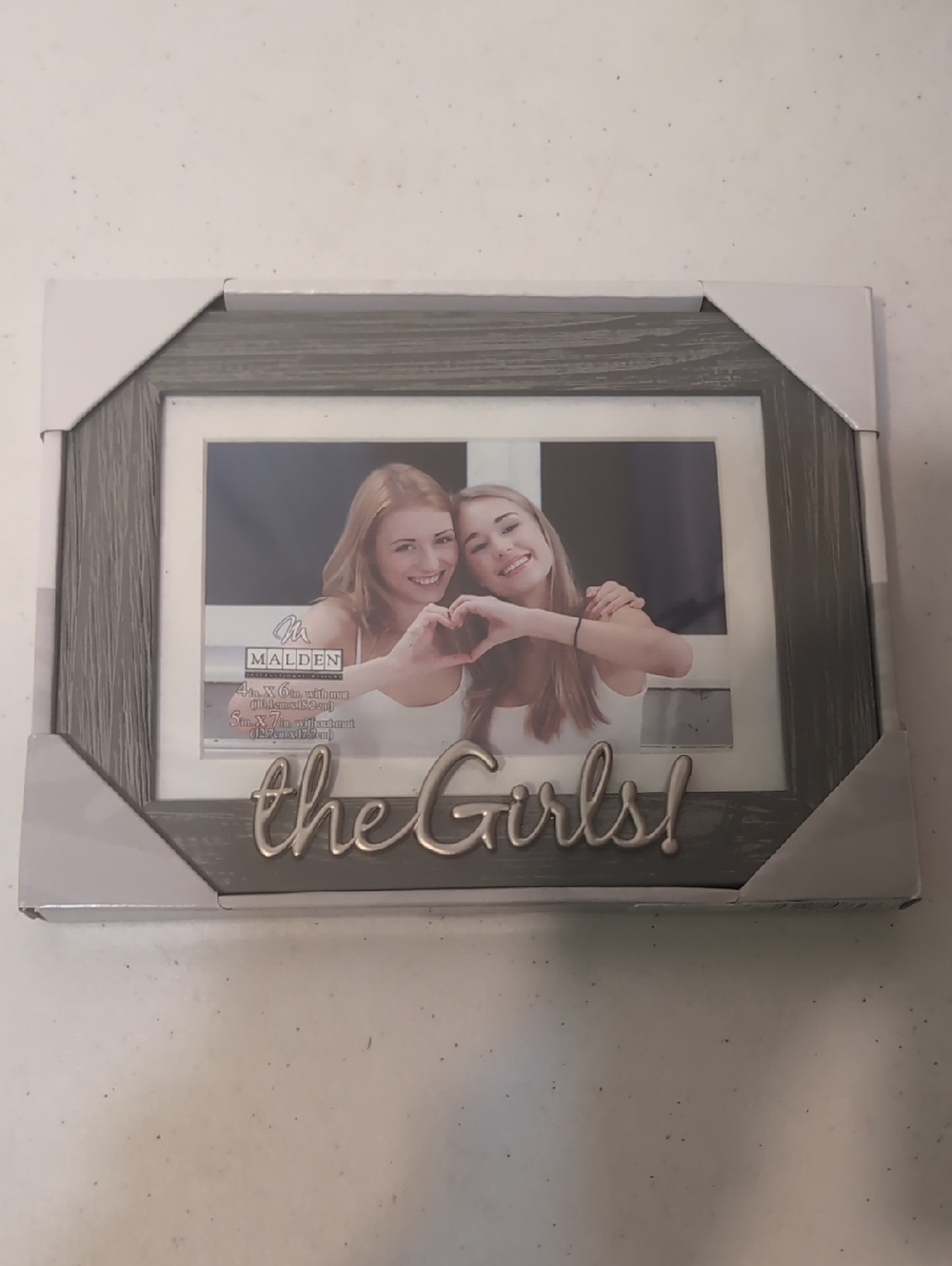 New Malden Gray Wood-Grain 5X7 Photo Frame with 'the Girls!' Script